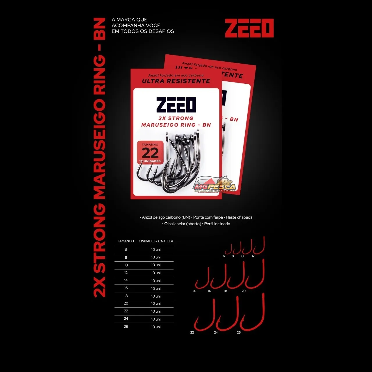 Anzol Maruseigo Ring BN 2x Strong - Zeeo - N° 6 - 10 unidades - Imagem 3