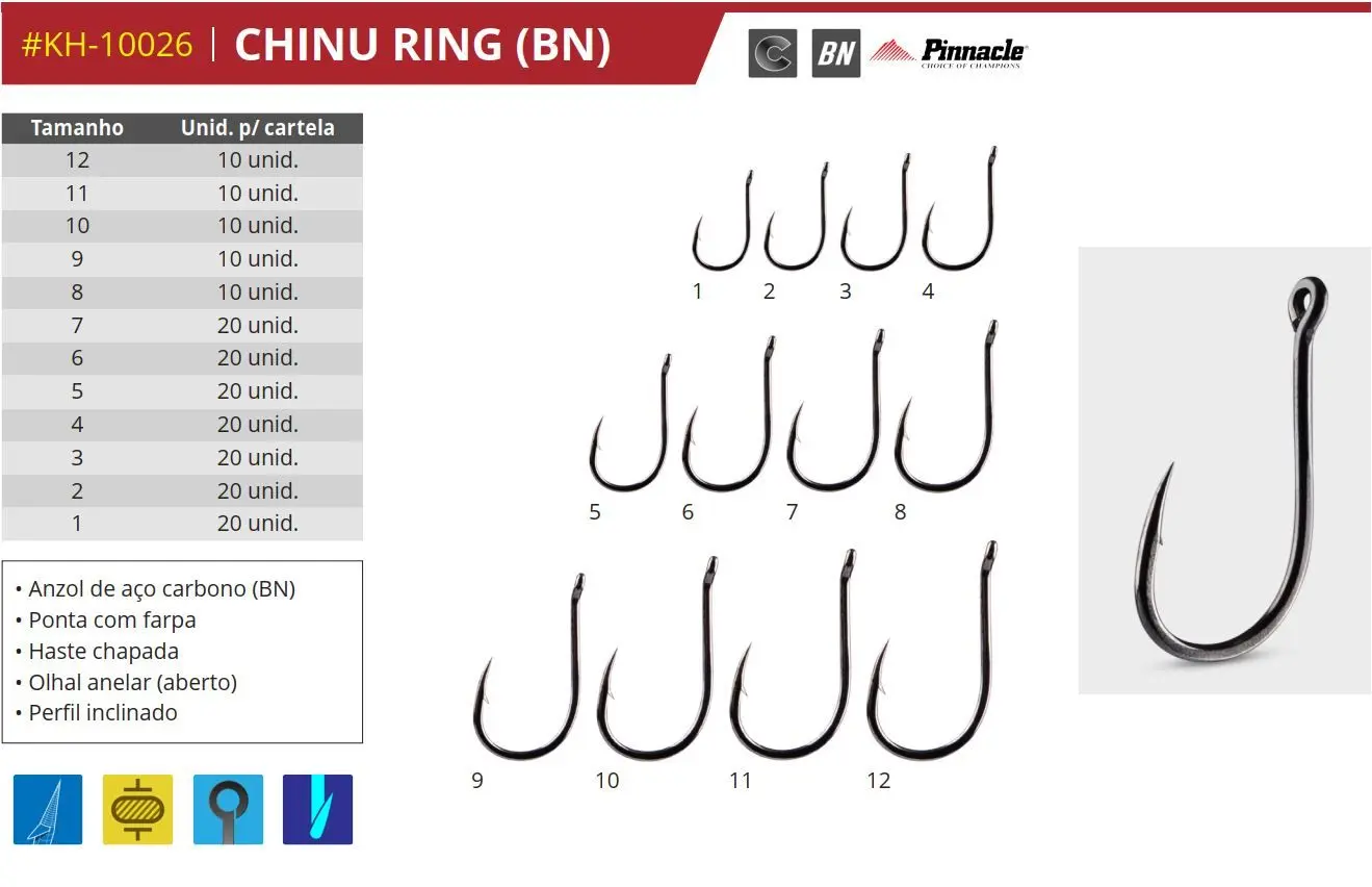 Anzol Chinu Ring NI - Pinnacle - N° 9 - 25 unidades - Imagem 2