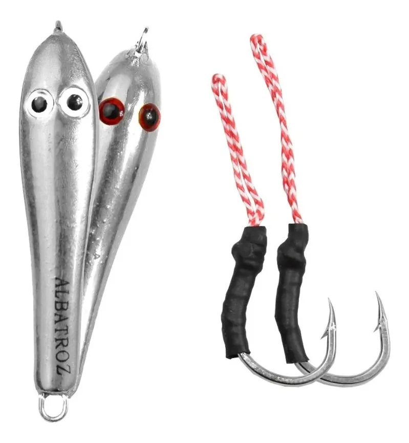 Isca artificial Jumping Jig Sapinho - Albatroz Fishing - Assist Hook Duplo Kevlar - 50g - Cor Prata