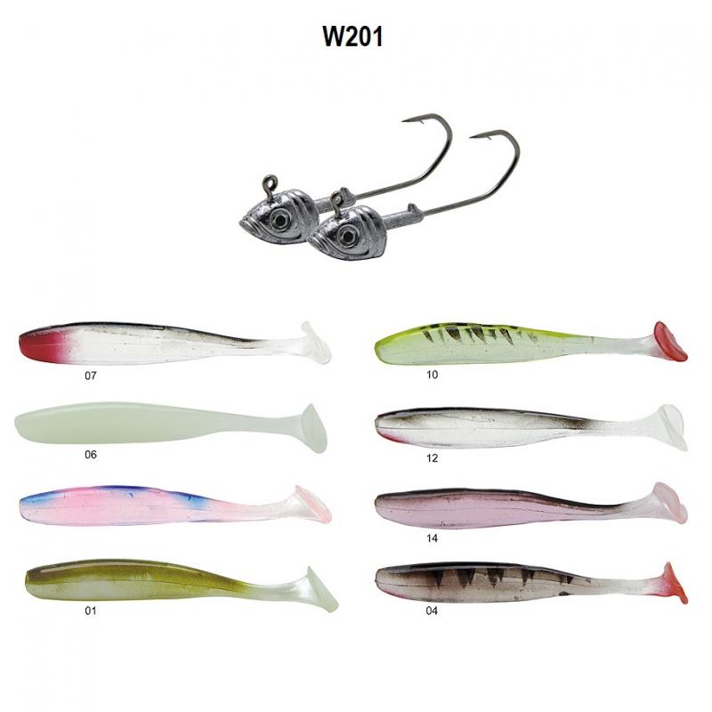 Isca artificial Soft Bait Shad W201 - Maruri - 9.5cm - 6 unidades + 2 jigs - Ação Fundo - Cor 04 - Imagem 2