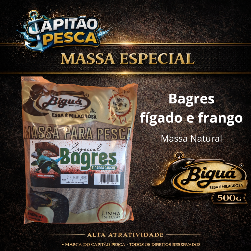 Massa para Pesca - Sabor Especial Bagres Fígado e Sangue - Massa Natural - Biguá Especial - 500 gramas