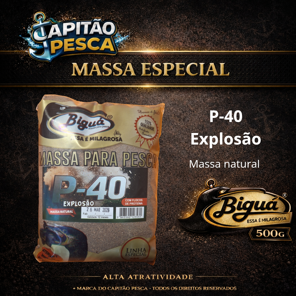Massa para Pesca - Sabor P-40 Explosão - Massa Natural - Biguá Especial - 500 gramas