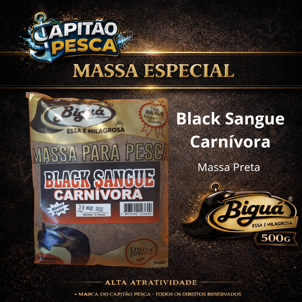 Massa para Pesca - Sabor Black Sangue Carnívora - Massa Preta - Biguá Especial - 500 gramas