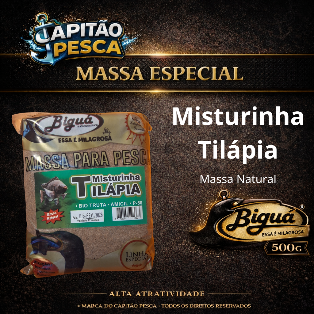 Massa para Pesca - Sabor Misturinha Tilápia - Massa Natural - Biguá Especial - 500 gramas