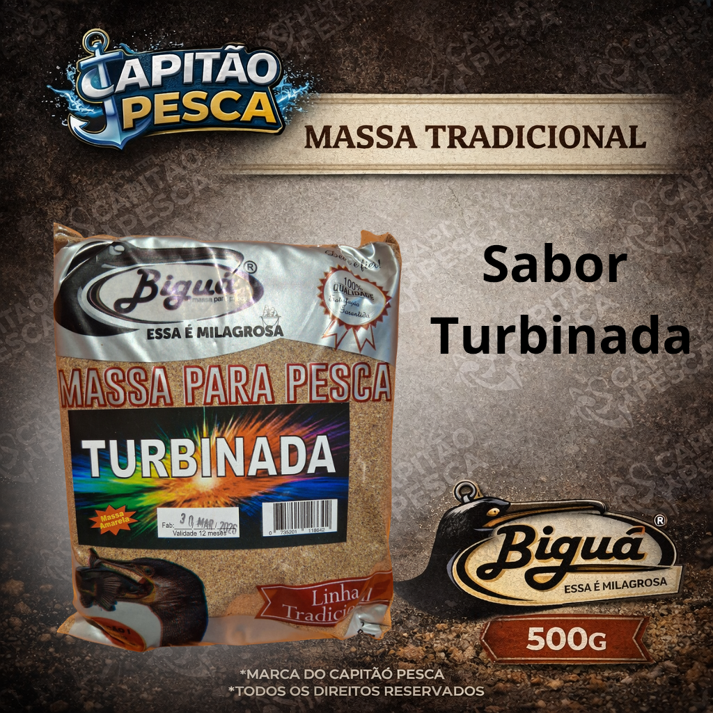 Massa para Pesca - Sabor Turbinada - Massa Amarela - Biguá Tradicional - 500 gramas