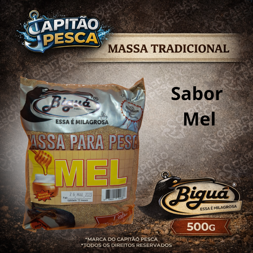 Massa para Pesca - Sabor Mel - Massa Amarela - Biguá Tradicional - 500 gramas