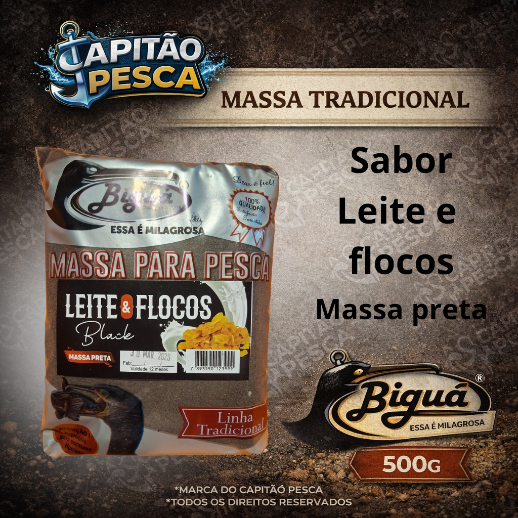 Massa para Pesca - Leite e Flocos - Massa Preta - Biguá Tradicional - 500 gramas