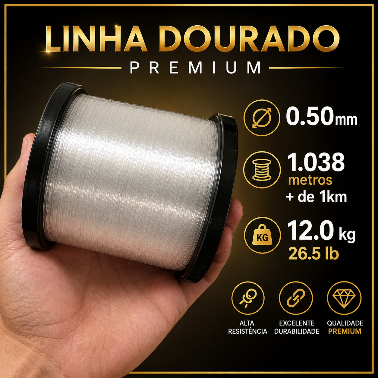 Linha Dourado Premium - Carretel Big 250g - 0.50mm - 26,5 lb - 1038m