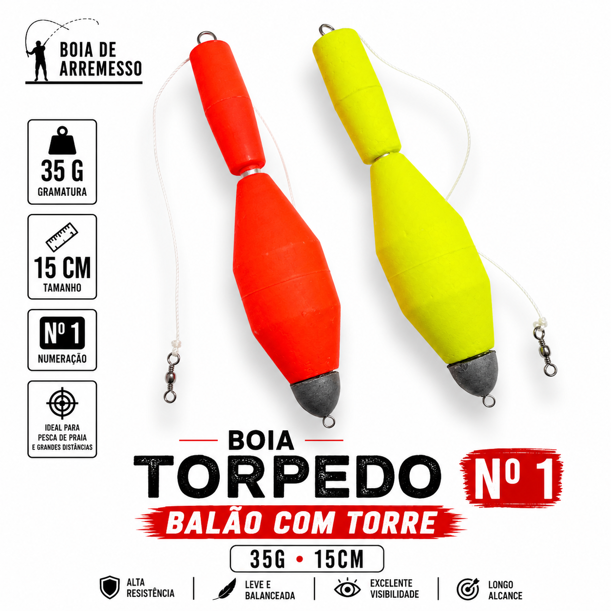 Boia de Arremesso Torpedo Balão com Torre - 35g - 14cm