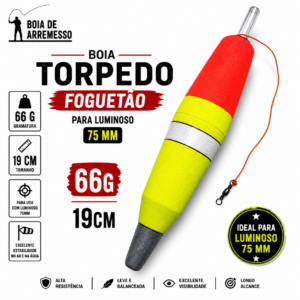 Boia de Arremesso Torpedo Foguetão para Luminoso 75mm - 66g - 19cm
