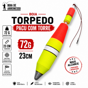 Boia de Arremesso Torpedo Pacu com Torre - 72g - 23cm