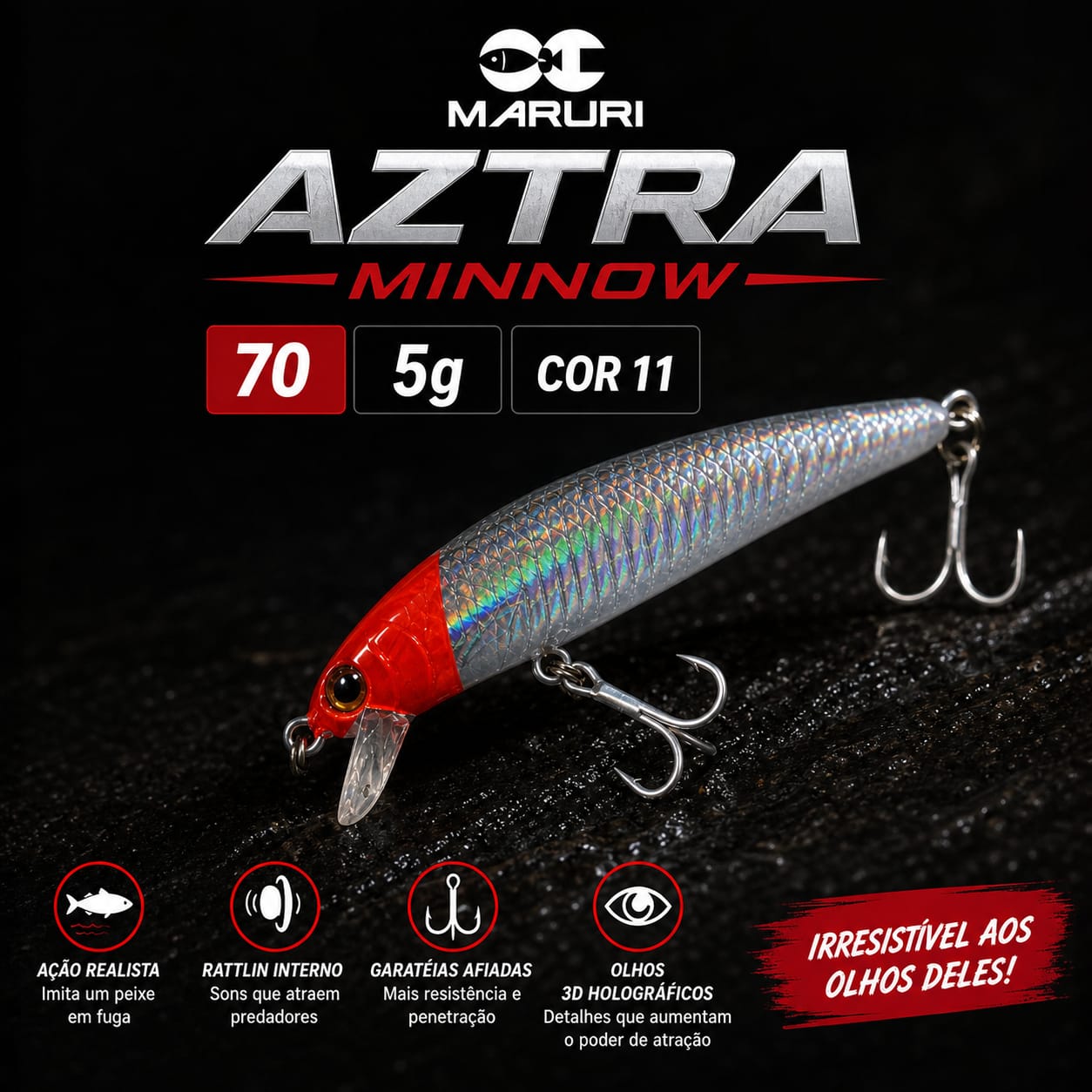 Isca artificial Aztra Minnow 70 - Maruri - 7cm - 5g - Ação Meia-Água (floating) Cor 11