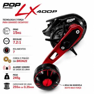 Carretilha Big Game LX400P - Pop Fishing - Drag 15kg - 265g - Esquerda