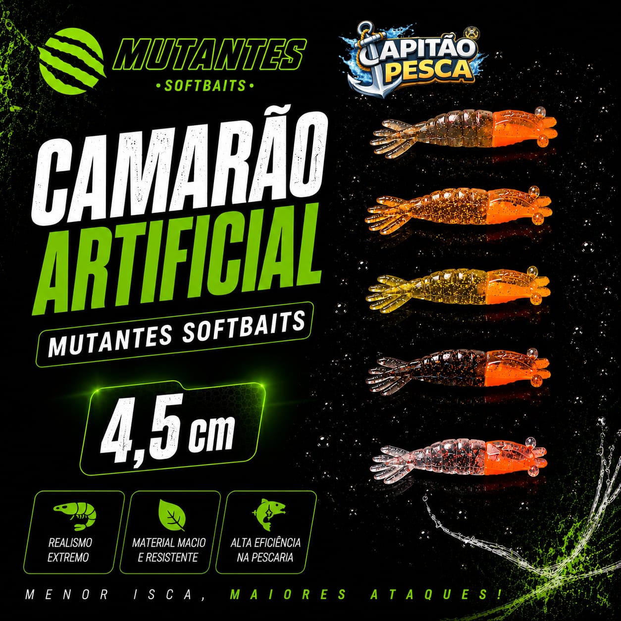 Camarão Artificial - Mutantes Softbaits - 4.5cm - Cor Sortida