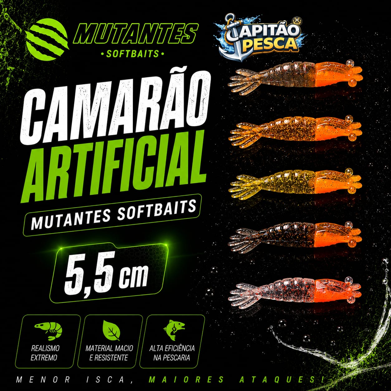 Camarão Artificial - Mutantes Softbaits - 5.5cm - Cor Sortida