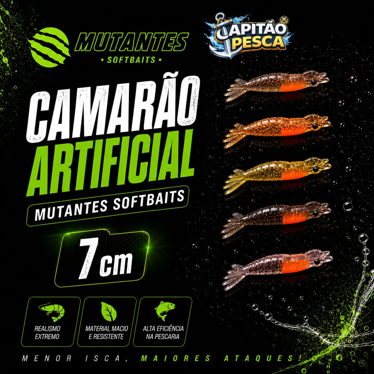 Camarão Artificial - Mutantes Softbaits - 7cm - Cor Sortida