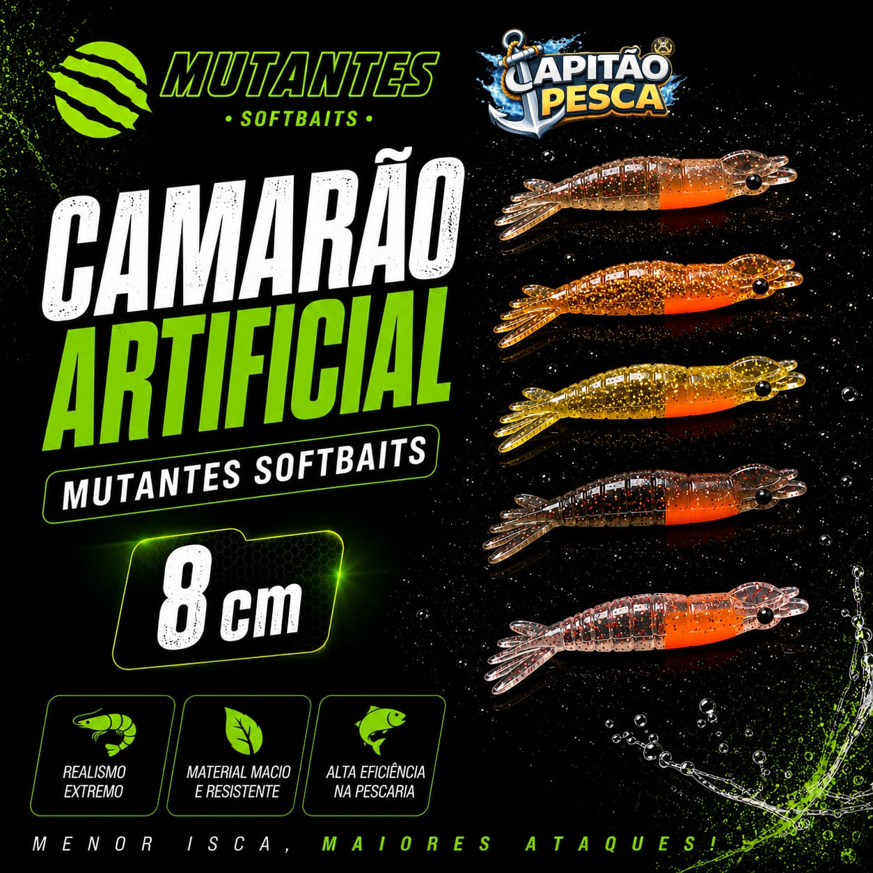 Camarão Artificial - Mutantes Softbaits - 8cm - Cor Sortida