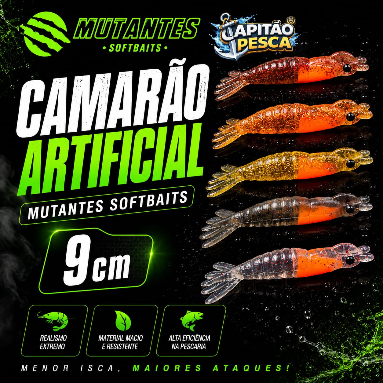 Camarão Artificial - Mutantes Softbaits - 9cm - Cor Sortida