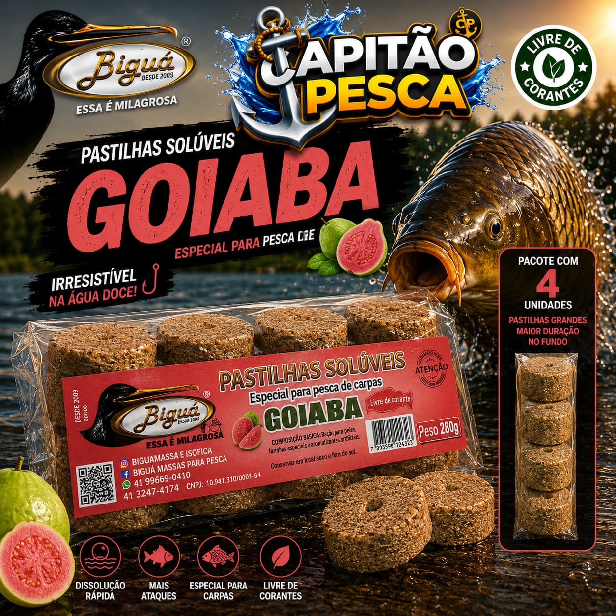 Pastilhas Solúveis - Biguá - 280g - Goiaba - Livre de Corante