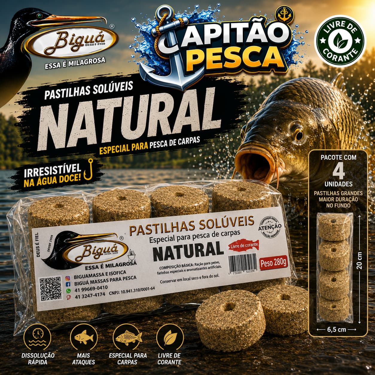 Pastilhas Solúveis - Biguá - 280g - Natural - Livre de Corante