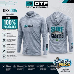 Camisa de Pesca Delta Fishing - DFS 004 com Capuz - Dry - 100% Poliéster - P