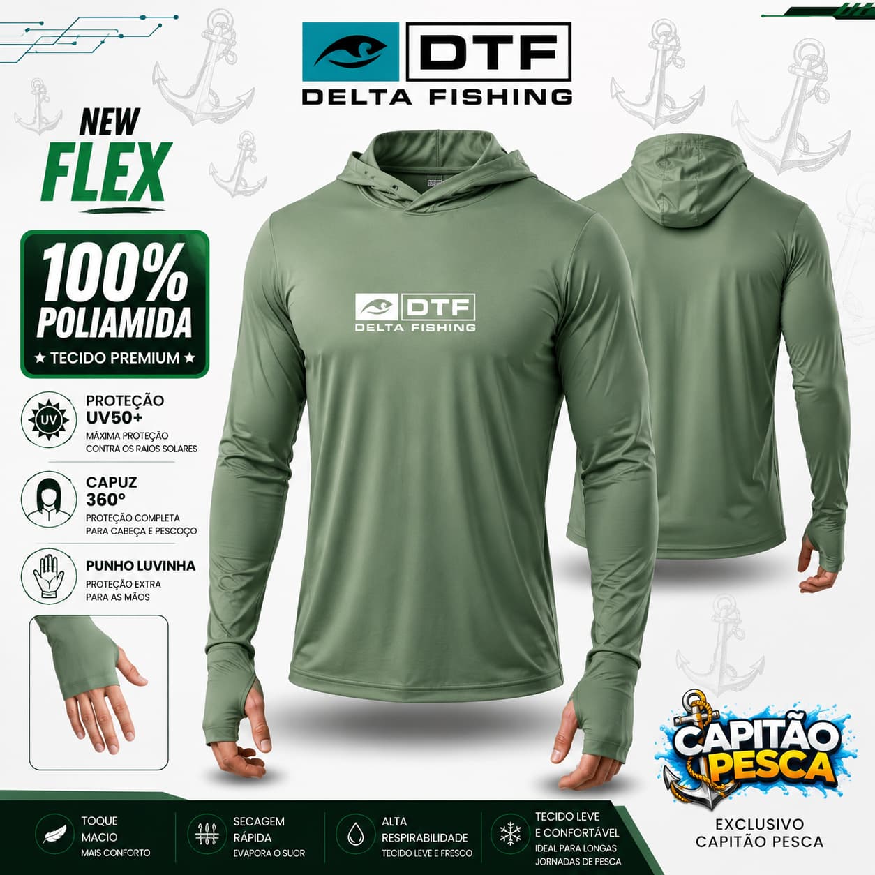 Camisa de Pesca Delta Fishing - New Flex - Poliamida - Verde - GG