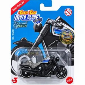 Moto Tipo Custom Harley Davidson Preta e Prata - Miniatura Escala 1:64 - Crazy Cars Moto Clube Collection - REF6