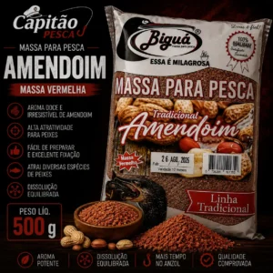 Massa para Pesca - Sabor Amendoím - Massa Vermelha - Biguá Tradicional - 500 gramas