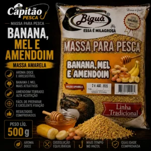 Massa para Pesca - Sabor Banana, Mel e Amendoím - Massa Amarela - Biguá Tradicional - 500 gramas