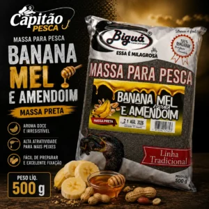 Massa para Pesca - Banana, Mel e Amendoím - Massa Preta - Biguá Tradicional - 500 gramas
