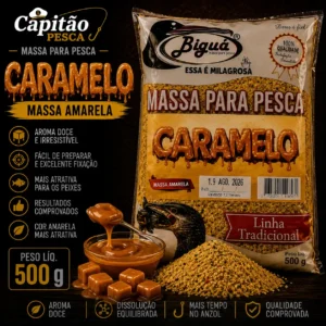 Massa para Pesca - Sabor Caramelo - Massa Amarela - Biguá Tradicional - 500 gramas