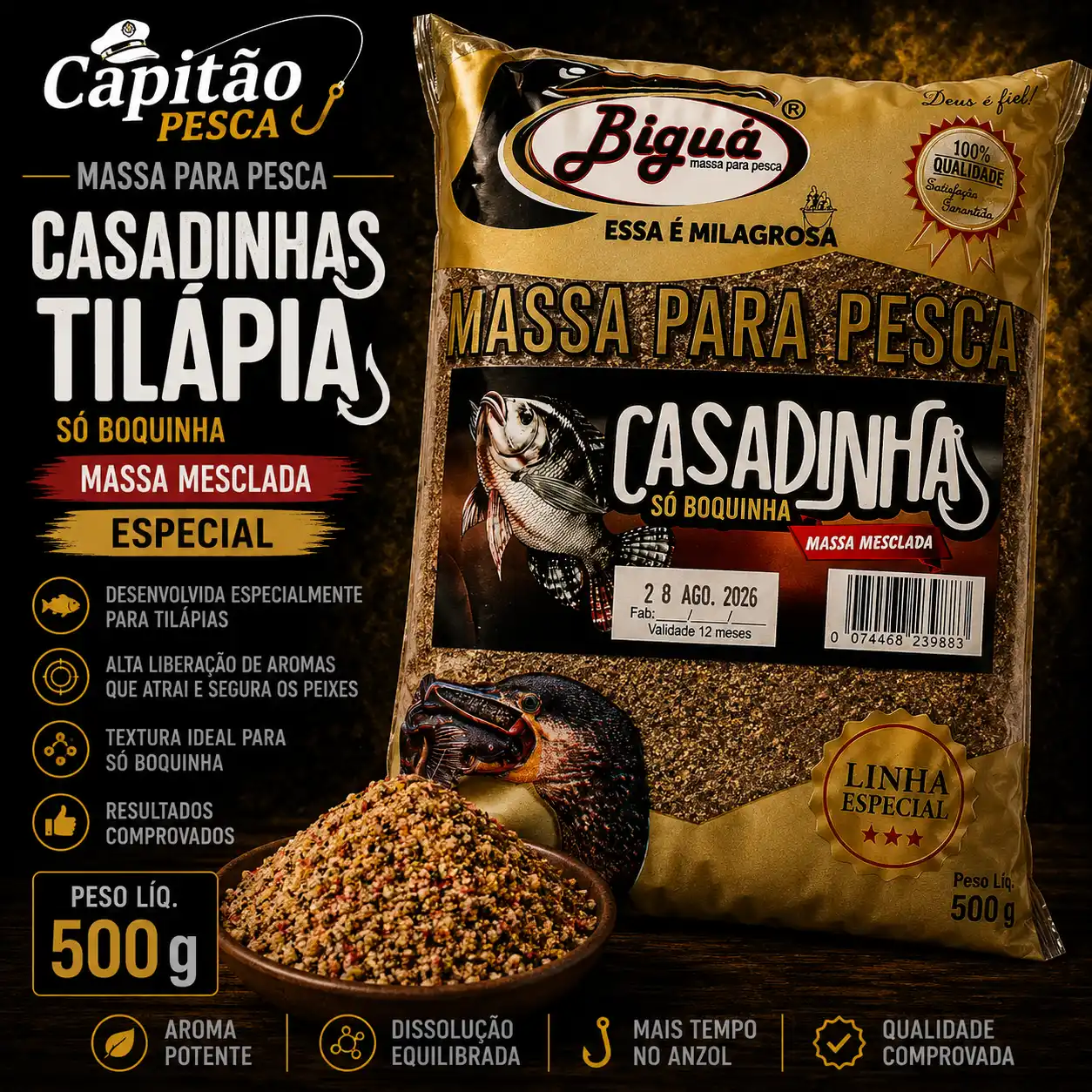 Massa para Pesca - Sabor Casadinhas - Massa Mesclada - Biguá Especial - 500 gramas
