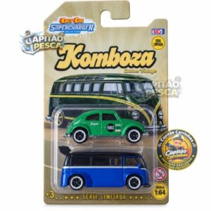 Dupla - Fusca Verde + Kombi Azul e Preta - 2 Unidades – Escala 1:64