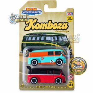 Dupla - Kombi Azul Gulf + Kombi Vermelha e Preta - 2 Unidades – Escala 1:64