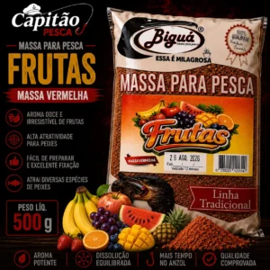 Massa para Pesca - Sabor Frutas - Massa Vermelha - Biguá Tradicional - 500 gramas