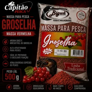 Massa para Pesca - Sabor Groselha - Massa Vermelha - Biguá Tradicional - 500 gramas