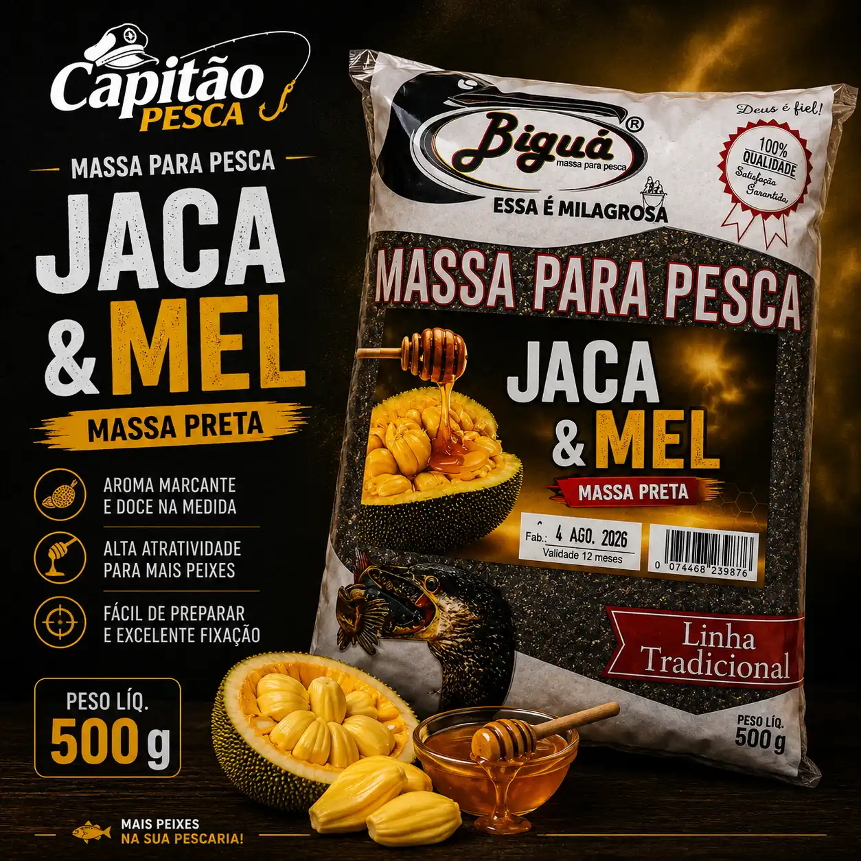 Massa para Pesca - Sabor Jaca e Mel - Massa Preta - Biguá Tradicional - 500 gramas