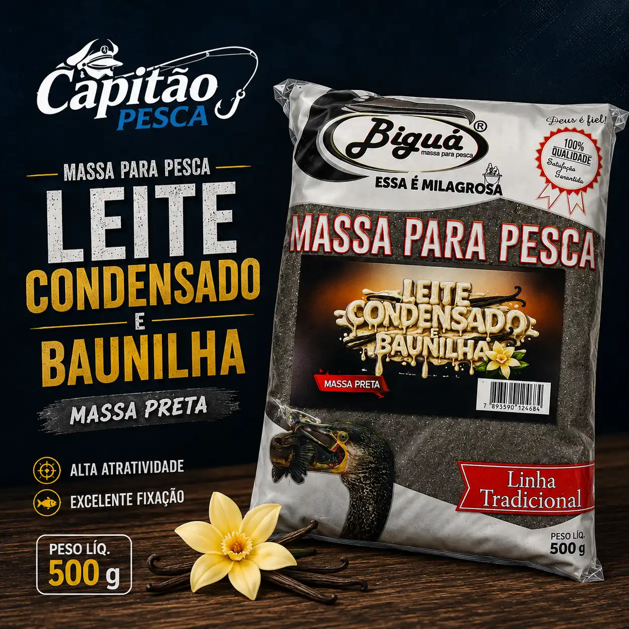 Massa para Pesca - Leite Condensado e Baunilha - Massa Preta - Biguá Tradicional - 500 gramas