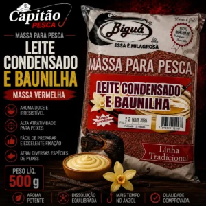 Massa para Pesca - Sabor Leite Condensado e Baunilha - Massa Vermelha - Biguá Tradicional - 500 gramas