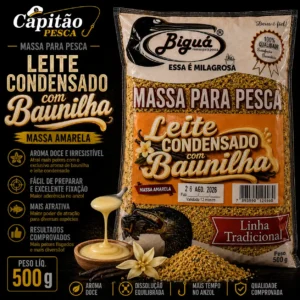 Massa para Pesca - Sabor Leite Condensado e Baunilha - Massa Amarela - Biguá Tradicional - 500 gramas