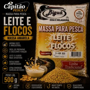 Massa para Pesca - Sabor Leite e Flocos - Massa Amarela - Biguá Tradicional - 500 gramas
