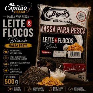 Massa para Pesca - Leite e Flocos - Massa Preta - Biguá Tradicional - 500 gramas
