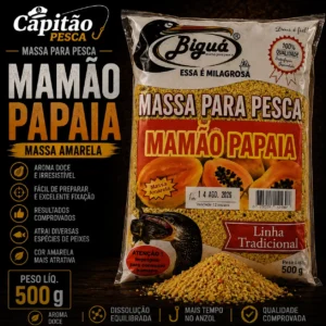 Massa para Pesca - Sabor Mamão Papaia - Massa Amarela - Biguá Tradicional - 500 gramas