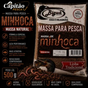 Massa para Pesca - Sabor Minhoca - Massa Natural - Biguá Tradicional - 500 gramas
