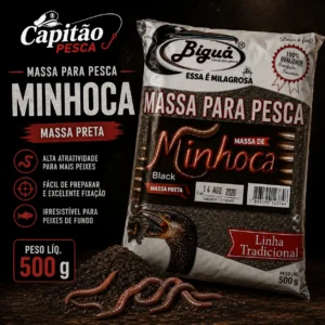 Massa para Pesca - Minhoca - Massa Preta - Biguá Tradicional - 500 gramas