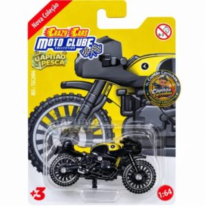 Moto Tipo BMW Cafe Racer Amarela - Miniatura Escala 1:64 - Crazy Cars Moto Clube Collection - REF7