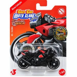 Moto Tipo Kawasaki Esportiva Preta e Vermelha - Miniatura Escala 1:64 - Crazy Cars Moto Clube Collection - REF3