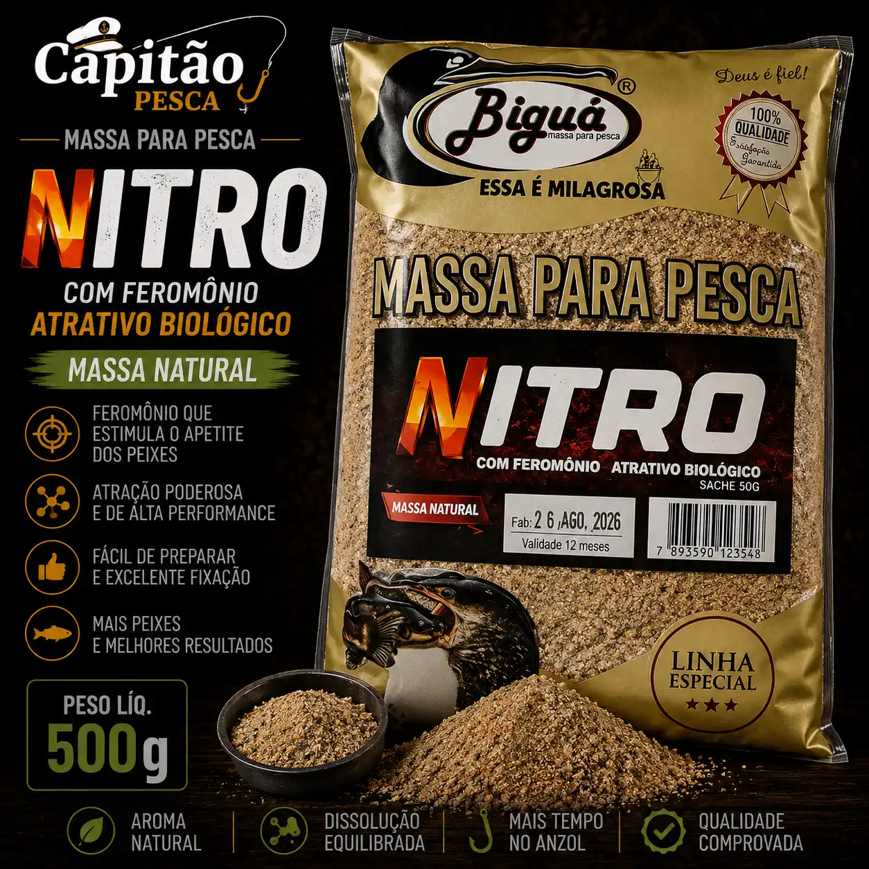 Massa para Pesca - Sabor Nitro - Massa Mesclada - Biguá Especial - 500 gramas