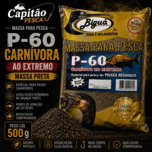 Massa para Pesca - Sabor P-60 Carnívora ao Extremo - Massa Preta - Biguá Especial - 500 gramas