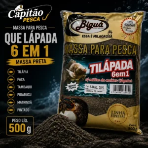 Massa para Pesca - Sabor Tilápada 6 em 1 - Massa Preta - Biguá Especial - 500 gramas